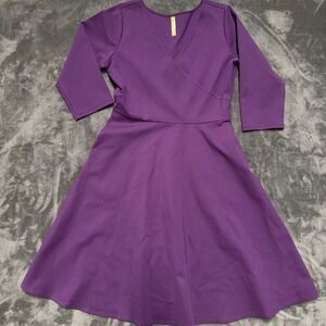 Betabrand Dress Women L Purple Round Trip Surplice Wrap Front Fit Flare Pockets